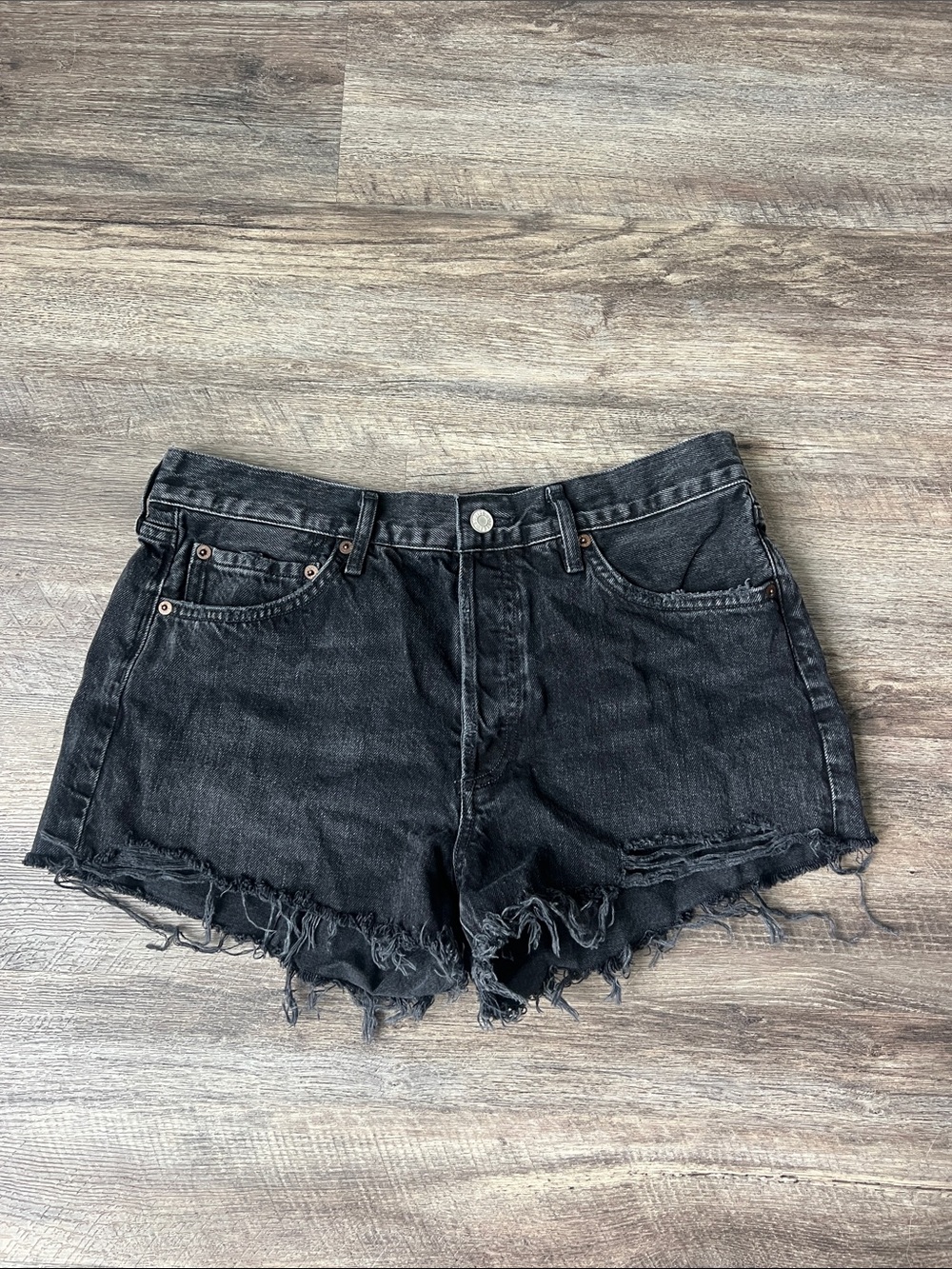 AGOLDE Black Distressed High-Rise Denim Shorts ♟️